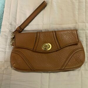 TALBOTS - Larger Leather Wristlet Clutch in Cognac Brown